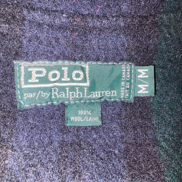 Vintage 90s Ralph Lauren Toggle Coat 100% Wool Duffle Green Plaid Long Overcoat - Picture 3 of 6